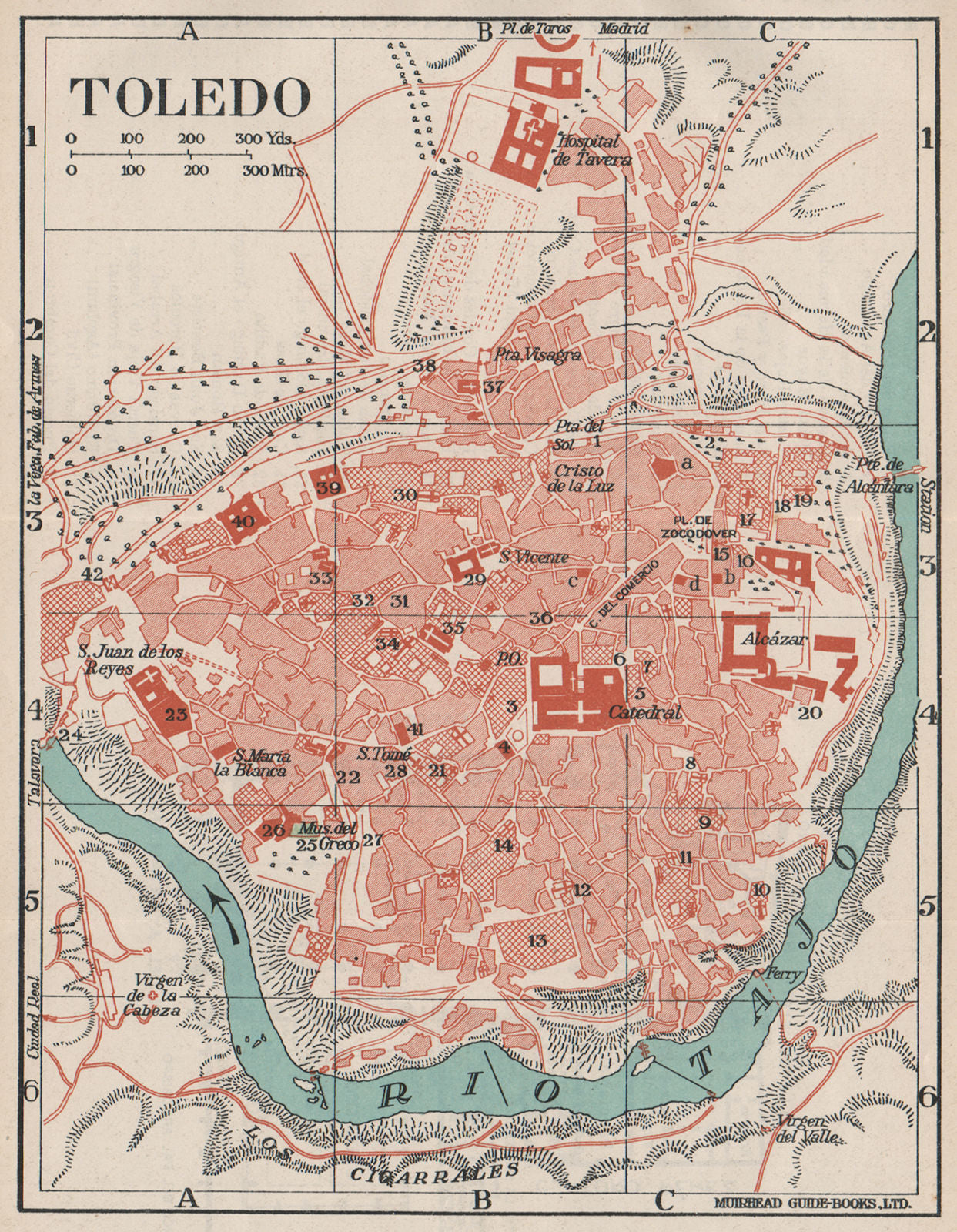 TOLEDO. Vintage town city map plan. Spain 1930 old vintage chart
